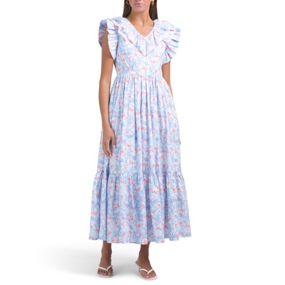 IVY CITY CO Dresses & Skirts - IVY CITY CO Blue Ruffle Sleeve Floral Maxi Dress